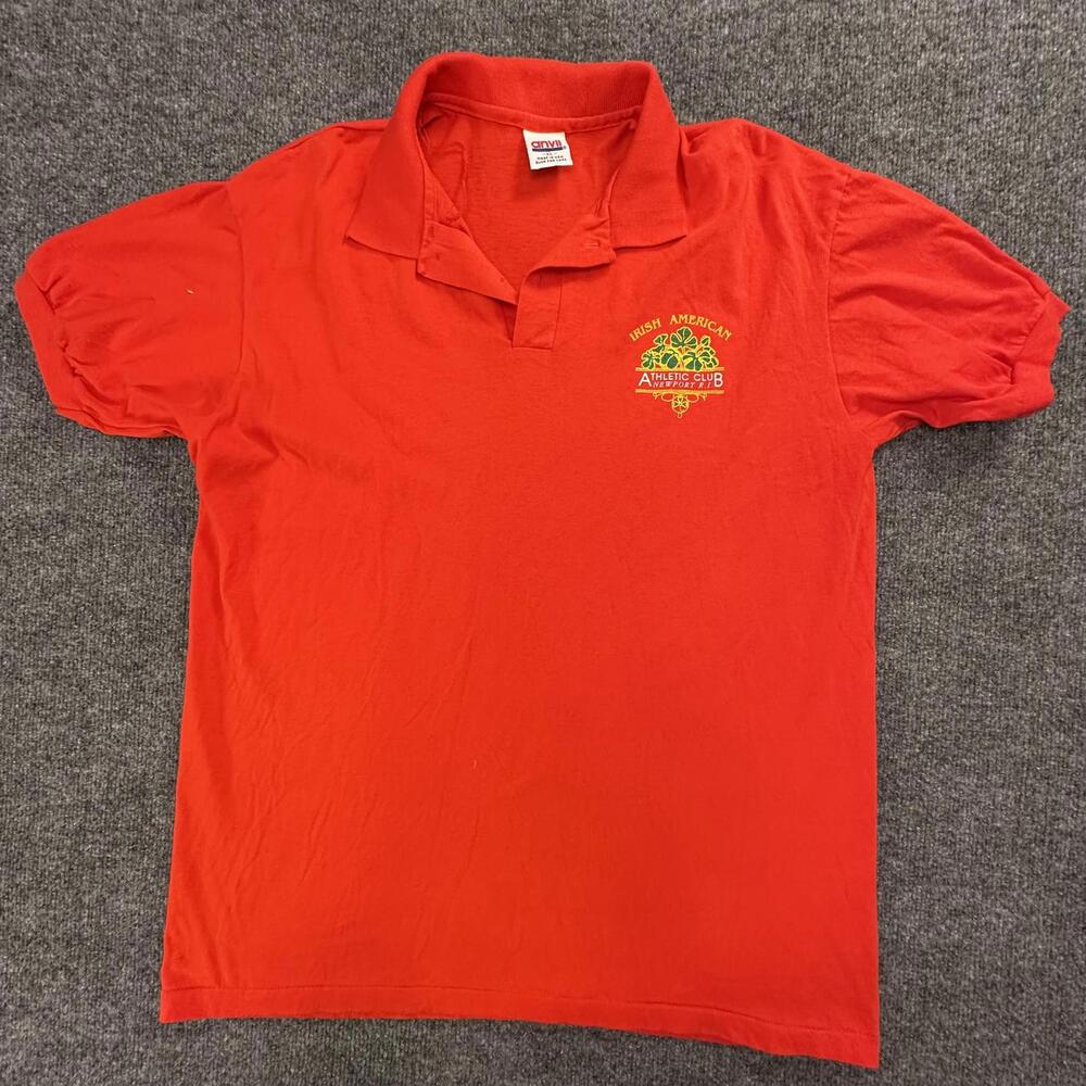 Anvil Mens XL Red Irish American Athletic Club Newport RI Polo Shirt USA Made